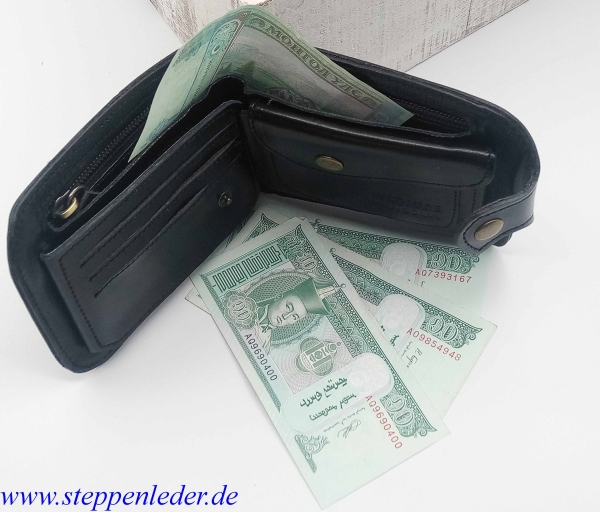 handgefertigte Brieftasche aus echten Leder in schwarz      praktisch, stilbewusst und langlebig